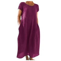 Clearsance Ljetne haljine za žene okrugli dekolte Čvrsti a-line Dužina gležnja, haljina s kratkim rukavima Purple XL