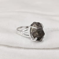 Prirodni dimni kvarcni prsten, grubi kvarcni čarobni prsten, rodni kamen, boho ciganjski prsten, srebrna,