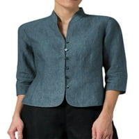 Glonme gumb Down Cardigan za žene Dame Slim Fit Odmor Oplata Elegantna jakna sa rukavima svijetlo siva