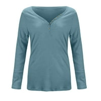 Clearsance Ljetni vrhovi za žene Trendy dugih rukava casual bluza Čvrsta žena modna bluza V-izrez, plava, l
