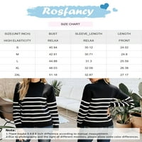 Rosfany Ženski džemper s prugastim rebrastim pletenim pletenim rukavima s dugim rukavima s tipkama sa