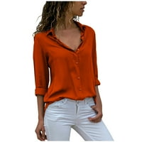 Žene plus veličine ŽENSKE DAME Šifon dugi rukav V-izrez Ljetni puni boja Bluze Ljetne casual vrhove crvene boje