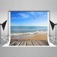 Mohome 7x5ft plaža Ocean Blue Sky Drveni podni za odmor Dječja dječja ljepota Backdrop Fotografija Pozadinski studio