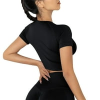 Ljetna bluza Ženske modne bešavne čvrste boje Sportski Yoga Majica kratkih rukava Top Dame Top Black S