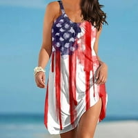 Ženske ljetne haljine Američka zastava Ispis Strappy Okrugli okrugli vrat Sundress casual labava haljina