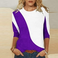 Buigttklop majice s dugim rukavima za žene odolijevanje plus veličina Ženska tiskana labava majica Srednja rukava Bluza Okrugli vrat Ležerne prilike Purple