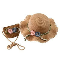Fdelink Girls 2- starosna slama Hat Turizam Sun Hat Cvjetni dječji šešir i torbica set sunčanog šešira