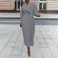 Tkinga modna ženska kapuljača retro stila rukava veliki rever vuneni kaput dugački kaput sivi xxl
