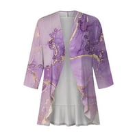 Kimonos za žene Casual Qwang kratki usjev za žene, mekani otvoreni prednji cariganski rukav ruffed ruffles ljeto
