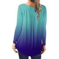 Žene Ležerne majice Štampani dugi rukav okrugli izrez Ruched pulover bluza vrhova AQ
