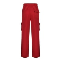 B91XZ MENS Dukset sa džepovima muški fitness trkački pantalona za crtanje labavog struka Čvrsta džepa u boji labavi crvena, veličina L