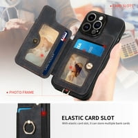 Novčanik za iPhone Mini, držač prstena Kickstand Retro Premium kožna kreditna kartica [RFID Blokiranje] Kućište sa ručnim kaišem stražnja magnetska kopča Flip za iPhone mini, crni