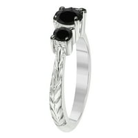 AoneJewelry Aone nakit 1. Okrugli oblik karata Crni dijamant Tri kamenog zaručničkog prstena u 10k ruža,