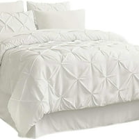 Kupini puni komprečni setovi - Pintuck Bed Set Bed u torbi sa udobnosti, listova, jastučnice i shams