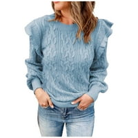 tklpehg ženska modna modna solidna boja casual džemper labav okrugli džemper jesen zimski topli džemper dugi rukavi pulover džemperi svijetli plavi xxl