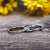 Okrugli rez 1. Carat Aquamarine Bridal Ring Girl Poklon poklon sa slaganjem odgovarajuće vjenčane trake