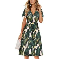 NSENDM Ležerne prilike za ispis labavo cvjetno kratak maxi haljina haljina na plaži Ženska ženska haljina haljina odjeća haljina vojska zelena x-velika