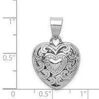Sterling Silver Rodium rezano izrezano srce kovitla privjesak ogrlica mjeri dug debeli nakit