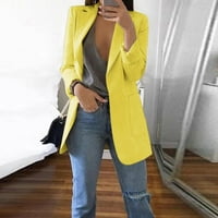 Xinqinghao ženska moda odvojite radne jakne za vrat otvorene prednjeg rukavh dlaka sa dugim rukavima KARDIGAN jakne žuti xl