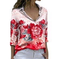 Ženske cvjetne tiskane košulje s dugim rukavima za bluzu za bluzu Ljetne casual ugradene majice za žene
