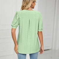 Ženski puff rukav ljetni vrhovi šuplji izlaze kratkih rukava modni casual v izrez majice pulover u boji