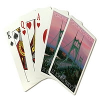 Portland, Oregon, St. Johns Bridge Sunset, Lantern Press, Premium Igranje kartice, Paluba za karticu