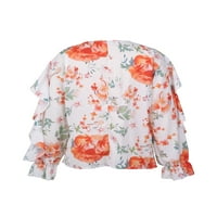 Musuos Women Ljetni vrhovi s dugim rukavima cvjetni rub za bluzu bluza do dolje V izrez casual majica