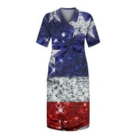 Yubatuo Womens haljine Ženski ljetni plus veličine V-izrez Dan neovisnosti kratkih rukava Ispiši džepne