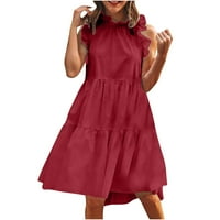 Stamzod Žene Ljetne haljine Ljeto Čvrsta boja modni casual preklopi visoki ovratnik bez rukava okrugli