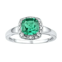 Sterling Silver Womens jastuk za jastuk sa emeraldom Smaragd Solitaire Diamond Prsten 1- CTTW