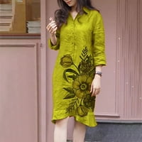 GUZOM WOMENS Fall Haljine - kvadratni vrat dugih rukava cvjetni plus veličina casual maxi haljina žuta