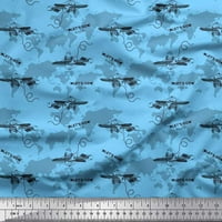 Tekst tkanine Soimoi Rayon Crepe, avion i karta Ispis tkanina sa dvorištem širom