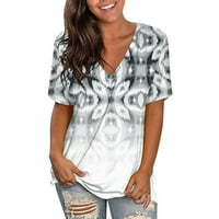 Ženske majice Ženska modna casual v izrez Digitalni tisak kratkih rukava majica gornje sive m