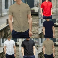 Muške majice kratkih rukava na vrhu mandarinske ovratnike Bluze Kineski gumb žabe Slim Tee Black 2xl