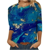 Charella ženska modna tiskana labava majica rukava s rukavima okrugli vrat casual tops plavi, xxxxl