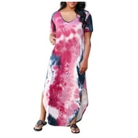 Strungten Fashion Women Dame V-izrez Sleel bez rukava Tie-dye Sexy banket Duga haljina Maxi haljina