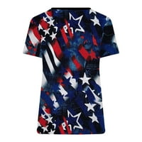 Cleance 4. jula Ženske vintage majice kratki rukav Američka zastava V izrez Zvijezde Stripes Casual Patriotska bluza