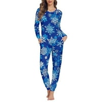 Obnova prozračne pidžame za dame set plavog snježne pahulje majice dugih rukava vrhovi hlače dno labave povremene božićne ženske donje rublje Loungewear veličine 3xl