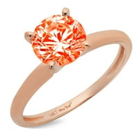 0. CT Sjajan okrugli rez simulirani crveni dijamant 14k Rose Gold Solitaire Prsten SZ 10.75