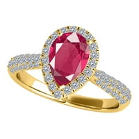 Aonejewelry ct. TTW dijamant i kruški u obliku kruške stvorili su rubin prsten u 10K žutom zlatu
