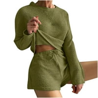 Ženski trendovski dvoje zaseblo zasebljuje dugi rukav prevelizirani fit casual labav puni boja, kratke hlače plus veličina modna stilska odjeća za dame zelena xl