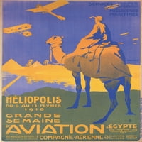 Beduin drži ruku preko očiju gledajući nebo prepuno aviona za razliku od piramida Gize i bile. Poster Print od Atelier Herald