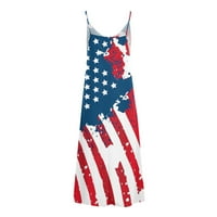 Žensko ljeto 4. jula Dan neovisnosti bez rukava Maxi haljine V izrez Američka zastava Print Sling dugačak haljina casual labav