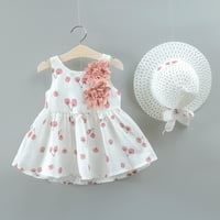 Ljetne haljine za djevojčice Toddler Kid Baby Cherry Print Princess Hat Outfits Set odjeću Sunčana haljina