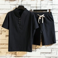 Inleife Muška pamučna posteljina set Solid Boja majica kratkih rukava + kratke hlače Postavlja Ležerni set velike veličine