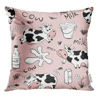 Ružičasta skica smiješnih krava i mlijeka proizvoda bacanje jastučnice za jastuk