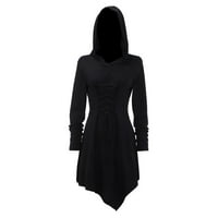 Ljetna haljina za žene crne poliesterske ženske ležerne čipke gore Heatherd asimetrična haljina s kapuljačom