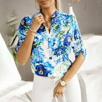 Ljetne esencijalne osnove Otemrcloc Modna ležerna majica s V-izrezom za ženske košulje s kamencem s rukavima od tiskane majice Top plave l