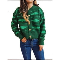 Ženska zimska topla jakna Stripes dugih rukava topla casual nepravilna pruga kontrastna boja Jednoj grudi obrezana kardiganska džemper jakna, zelena