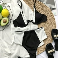 OAVQHLG3B Ženska blok boja rebrasta bikini seksi dva kupaća odijelo za plažu na plaži sa visokim strukom